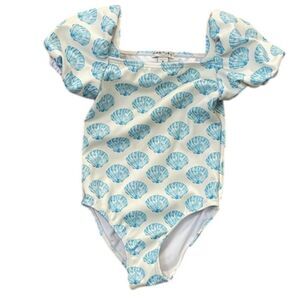 Habitual Girls Size 4 Fiji Cool Shell Print One-Piece Swimsuit White Blue